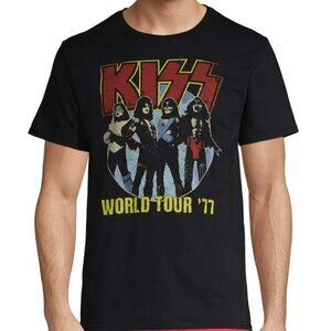 Kiss Band 1977 World Tour Vintage Style T-Shirt Black Rock Music Men's Sz 2XL  .